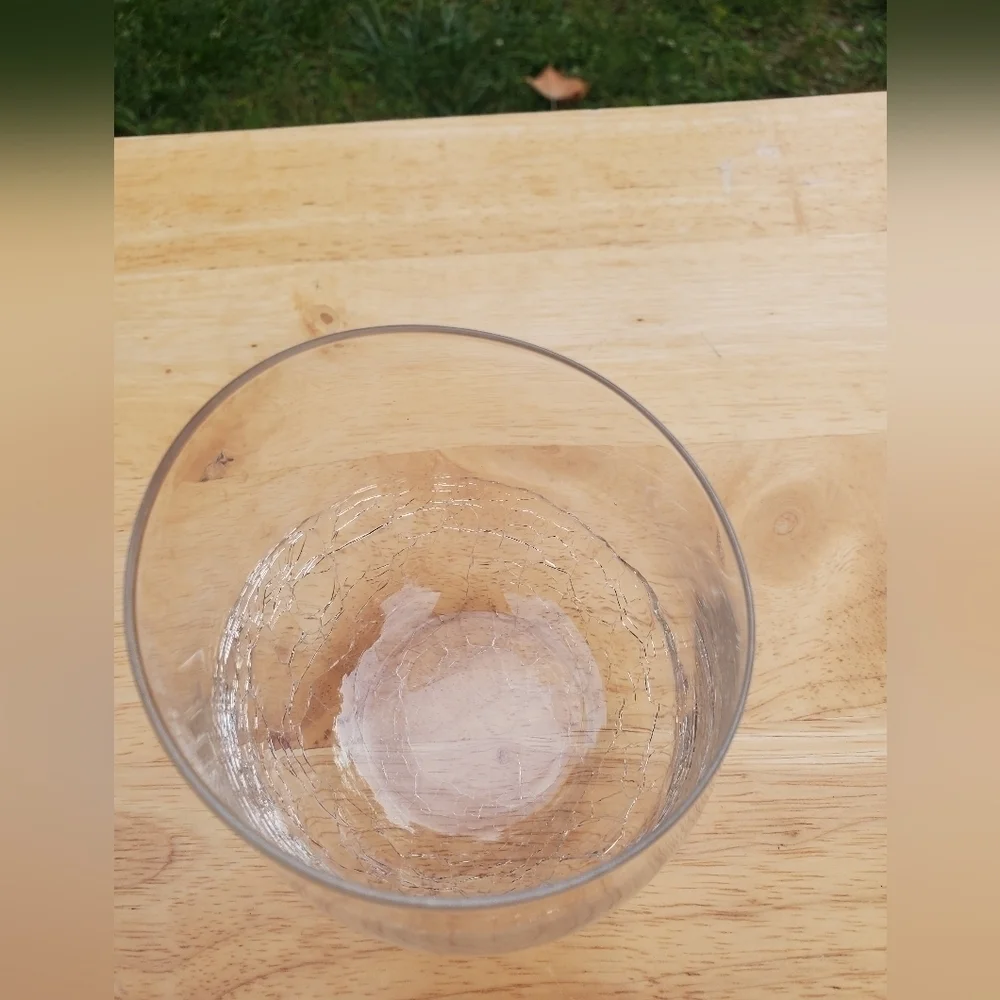 Pier 1 Angled Rim Crackle Stemless Blown clear Glass Cup‎